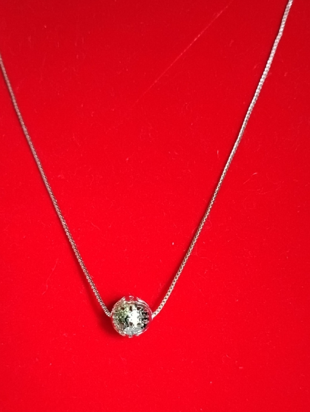 Hand Crafted Silver Filigree Bead Pendant Slider Necklace On Box Chain